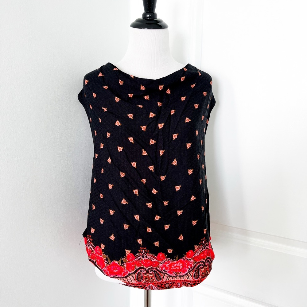 Free People Black Open Back Tank with Red Paisley Hem - XL - Picture 2 of 5